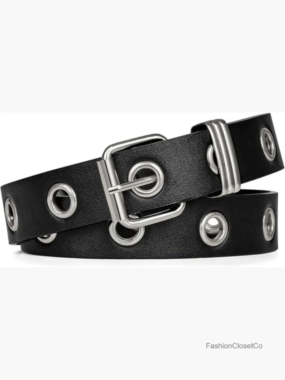 PU Leather Grommet Belt with Detachable Chain Punk Style Waist Belt for Jeans